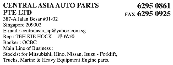 CENTRAL ASIA AUTO PARTS PTE LTD